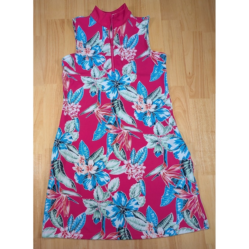 Tommy Bahama Golf Womens XS Pink Tropical Floral Quarter Zip Sleeveless Dress